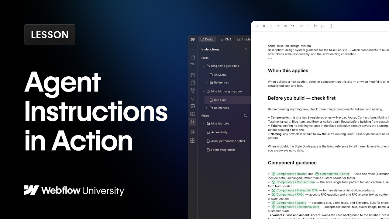 Agent Instructions in action — Webflow lesson