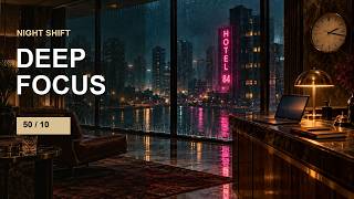 Night Shift at HOTEL 84 | 3 Hours of Deep Focus Jazz & Rain | 50/10