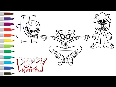 Poppy Playtime Huggy Wuggy as Spider-Man, Among Us, and Sonic Coloring Book Page