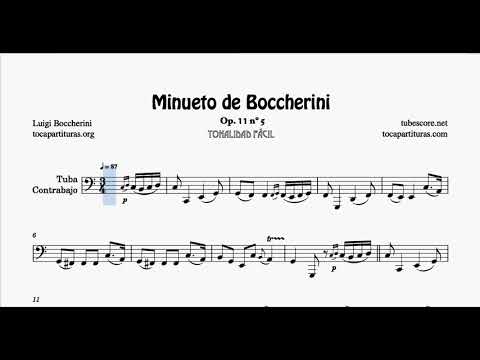 Minuet by Boccherini Sheet Music for Tuba and Double Bass in C Major Easy Key of F