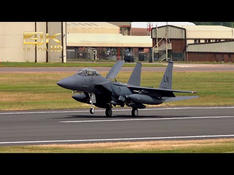 2 McDonnell Douglas F-15E Strike Eagle USAF 91-0301 91-0318 arrival RAF Fairford RIAT 2024 AirShow