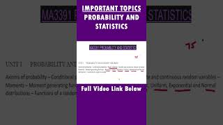 MA3391 | Probability and Statistics Important topics | How To Pass Probability and  Statistics Tamil