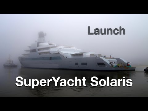 Foggy Launch of the SuperYacht Solaris from Lloyd Werft