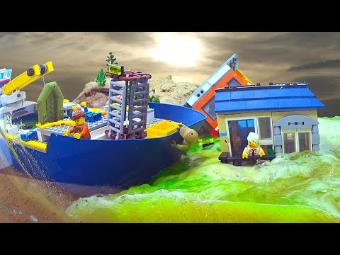 LEGO Ship Crashes Into LEGO City - Dam Breach Experiment