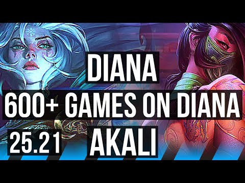 DIANA vs AKALI (MID) | 8 solo kills, 19/3/12, 48k DMG, Legendary, 600+ games | KR Master | 25.21