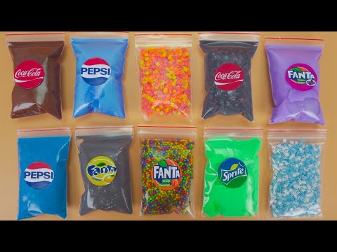 Mixing Glossy Slime with CocaCola, Pepsi, Fanta, Sprite Bags★Satisfying Slime Video★ASMR #192