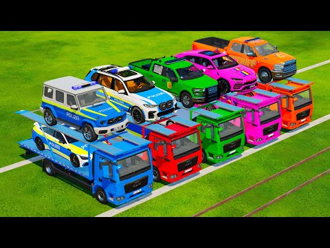 TRANSPORTING ALL POLICE CARS WITH MAN CAR TRANSPORTERS! Farming Simulator 22