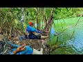 Un gran día de pesca de guapotes con anzuelo y cocinando a la orilla de un hermoso rio