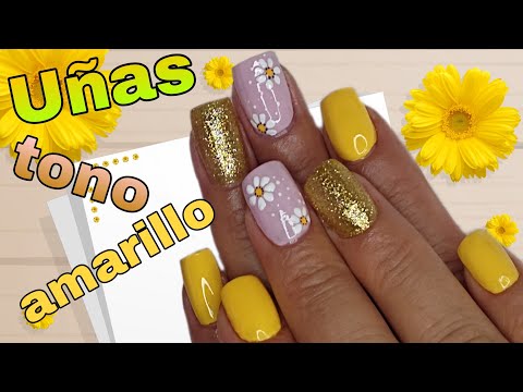Decoración de uñas CORTAS/COLOR AMARILLO💛/sencillas y bonitas😍/short yellow nail art.
