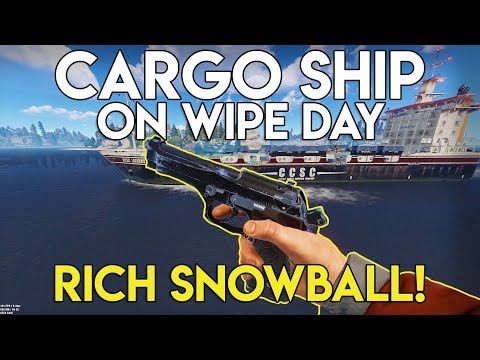 RICHEST SNOWBALL ON WIPE DAY AND LOOTING THE CARGO SHIP! - Rust Survival #79