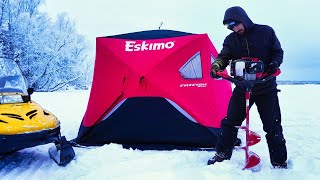Overnight on a Frozen Lake | Ice Fishing Tent Camping