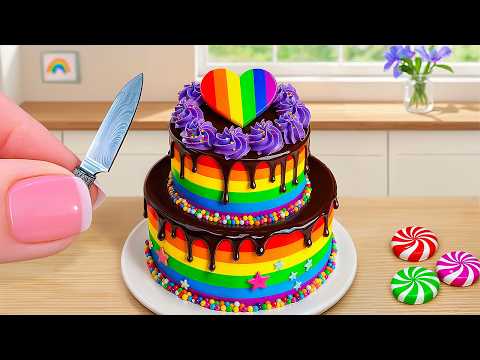 Mini Rainbow Cake with Heart Recipe 🌈❤️ | Stunning Chocolate Drip Decoration Ideas