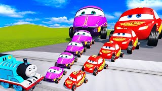 Big & Small Super Fat Lightning Mcqueen & Super Fat Ramone vs Thomas Trains | BeamNG.Drive