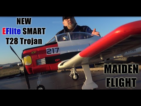 NEW EFlite T-28 Trojan 1.2m 4S power BNF Basic with Smart Maiden flight