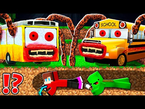How JJ and Mikey Escape From BUS EATER vs SCHOOL BUS EATER at 3am ? - Minecraft Maizen