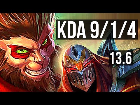 WUKONG vs ZED (MID) | 9/1/4, Legendary, 600+ games | KR Master | 13.6