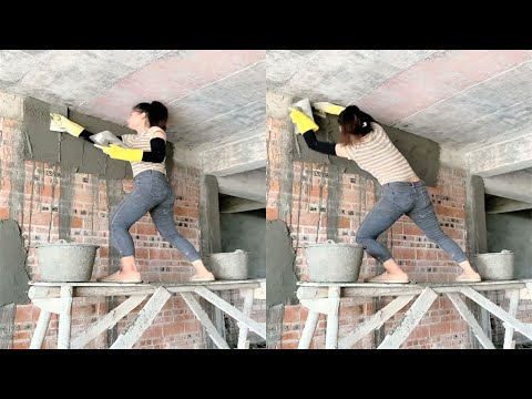 Young girl with great cement mortar skills-Great engineering in construction PART 8