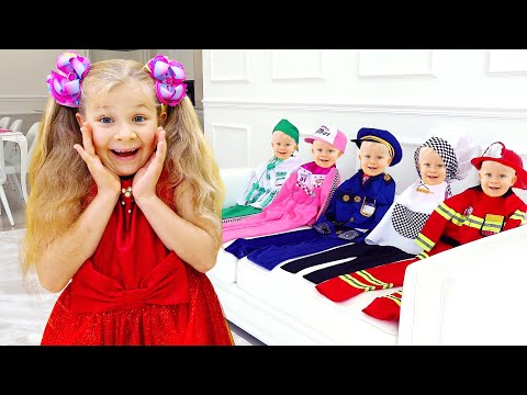 Diana und Roma spielen verschiedene Jobs und Berufe+lernen das  englische Alphabet|Videosammlung