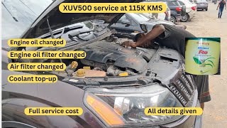 XUV 500 115K KMS service || Engine oil & filter || Air filter change || Service cost || All details