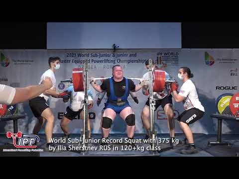 World Sub-Junior Record Squat with 375 kg by Ilia Sherstnev RUS in 120+kg class