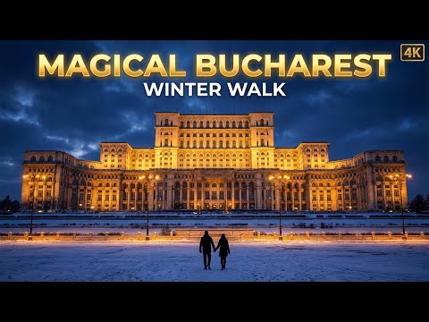 Bucharest Winter Night Walk | Unirii Square to Palace of Parliament 4K