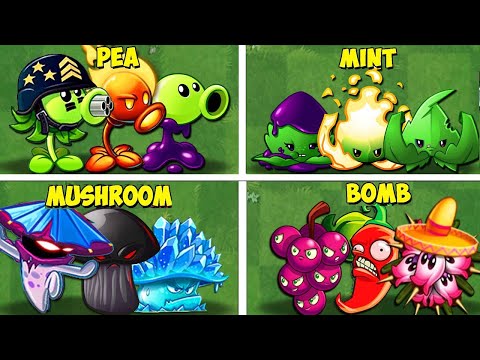 BOMB vs MINT vs PEA vs SHROOM - Who WIll WIn? - PvZ 2 Team Plant Battlez