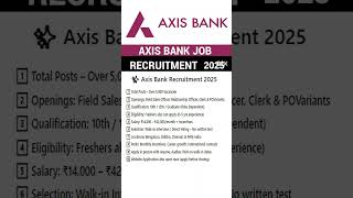 ✨ Axis Bank Recruitment 2025 – Freshers Hiring Across India!No Written Exam Required | Apply Now