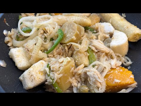 Puerto Rican Bacalao Encebollado con Viandas | Saltfish, Green Bananas & Caribbean Root Vegetables