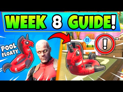 Fortnite DEADPOOL WEEK 8 CHALLENGES: POOL FLOATY + Yacht Party! How to Get Deadpool Battle Royale
