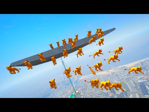 Water Ragdolls GTA 5 SIMBA The Lion King Funny Moments! Jumps, Fails, Parkour, Crashes in 4K! 🦁💧🎮
