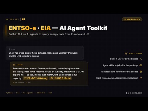 Datons Dev #1 — python-entsoe & python-eia Updates | AI Agent Toolkit for Energy Data