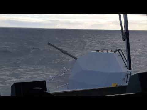 HMS Argyll Mk8 Naval gun fires at target in the English Channel My film RT 23 03 2017