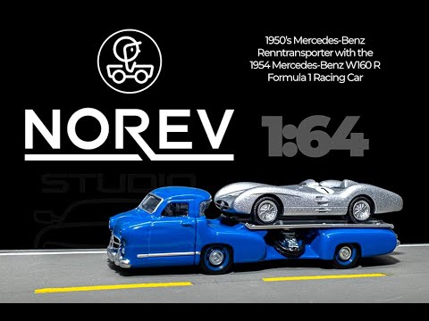 Norev Toys 1950's Mercedes-Benz Renntransporter & 1954 Mercedes-Benz W196 R Formula 1 race car 1:64