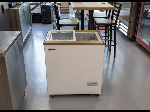 Video thumbnail for 29″ Ice Cream Display Chest Freezer with Flat Glass Top, 5.3 cu.ft. Capacity – 110 V