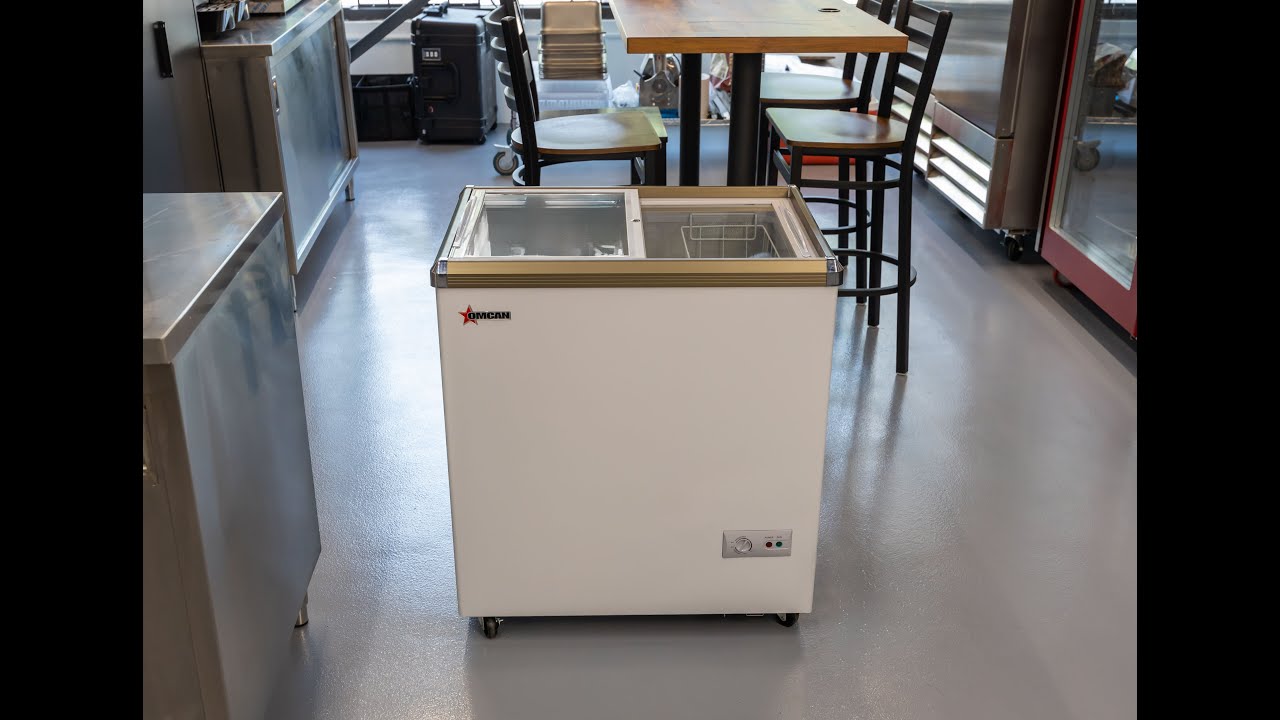 Video thumbnail for 29″ Two (2) Door Ice Cream Display Chest Freezer with Flat Glass Top, 5.3 cu.ft. (150 L)