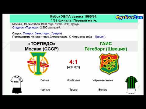 1990 Torpedo Moscow - GAIS Gothenburg 4:1 UEFA Cup The first half was like a limousine, the secon...