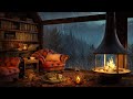 Cozy Hut Ambience in Deserted Forest 🌧️ Soft Jazz Music 🌧️ Rain Sounds & Crackling Fire for Sleeping