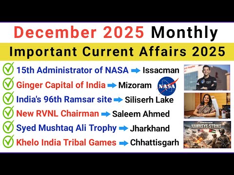 December 2025 Current Affairs | Top 100 MCQs | Monthly Current Affairs Quiz | GK Questions