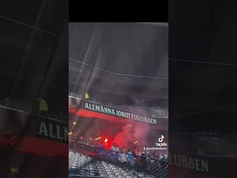 AIK Stockholm - Malmö FF ultras. Reaction from Malmö when AIK set fire on a Malmö banner 23.07.2023