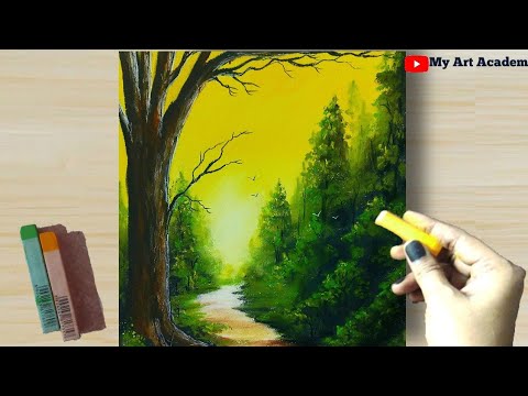 Soft Pastel Drawing - Creative way Blending technique Realistic Forest Landscape (step by step).