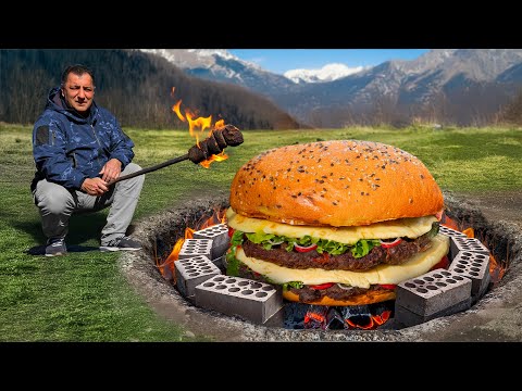 I Cooked a GIANT Burger in the Wilderness 🔥