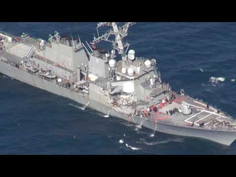 U.S. Navy destroyer collides with container vessel