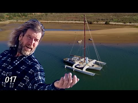 Floating again with her extended transom. Trimaran Dawn 017