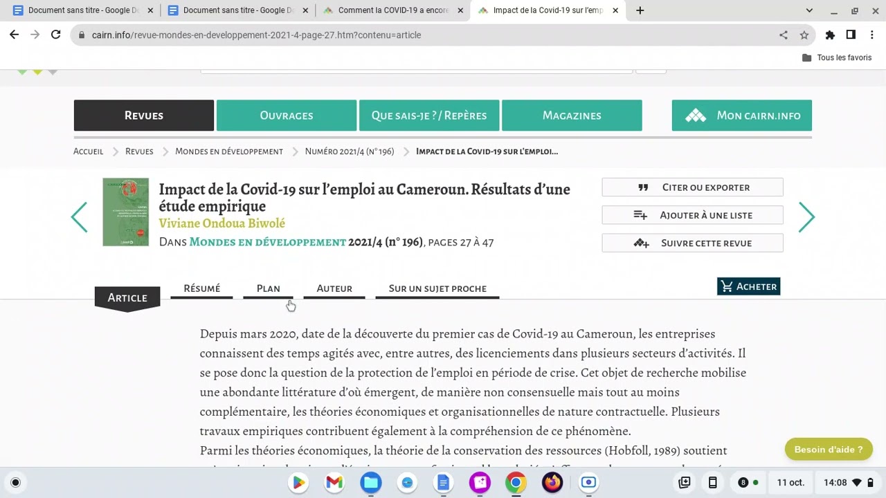 Cas pratique : Rédaction de la revue de littérature sujet : L'impact de la pandémie de la covid 19