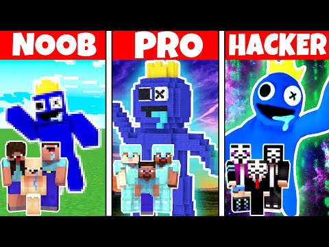 BLUE RAINBOW FRIENDS HOUSE BUILD CHALLENGE - Minecraft Battle: NOOB vs PRO vs HACKER / Animation
