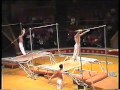 Aniskin Group Gymnasts On Horisontal Bars With Trampoline