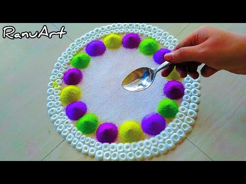 colorful rangoli design and peacock rangoli design by ranu art