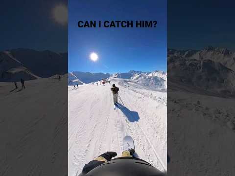 SNOWBOARDER TRYING TO CATCH SKIER! #skiing #snowboarding #shorts
