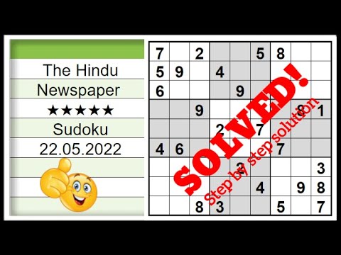 🔴🔊How to Solve The Hindu Newspaper Sudoku 5 Star | Step by Step Solution | 22.05.2022 |  Level ★★★★★