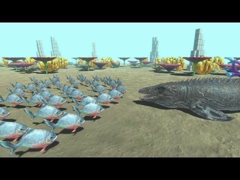 Mosasaurus vs 50 Human and Fish Animal Revolt Battle Simulator